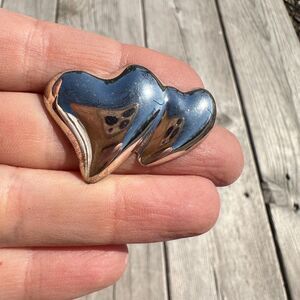 Vintage Pair of Two SilVer Tone Abstract Heart Hearts Brooch Pin